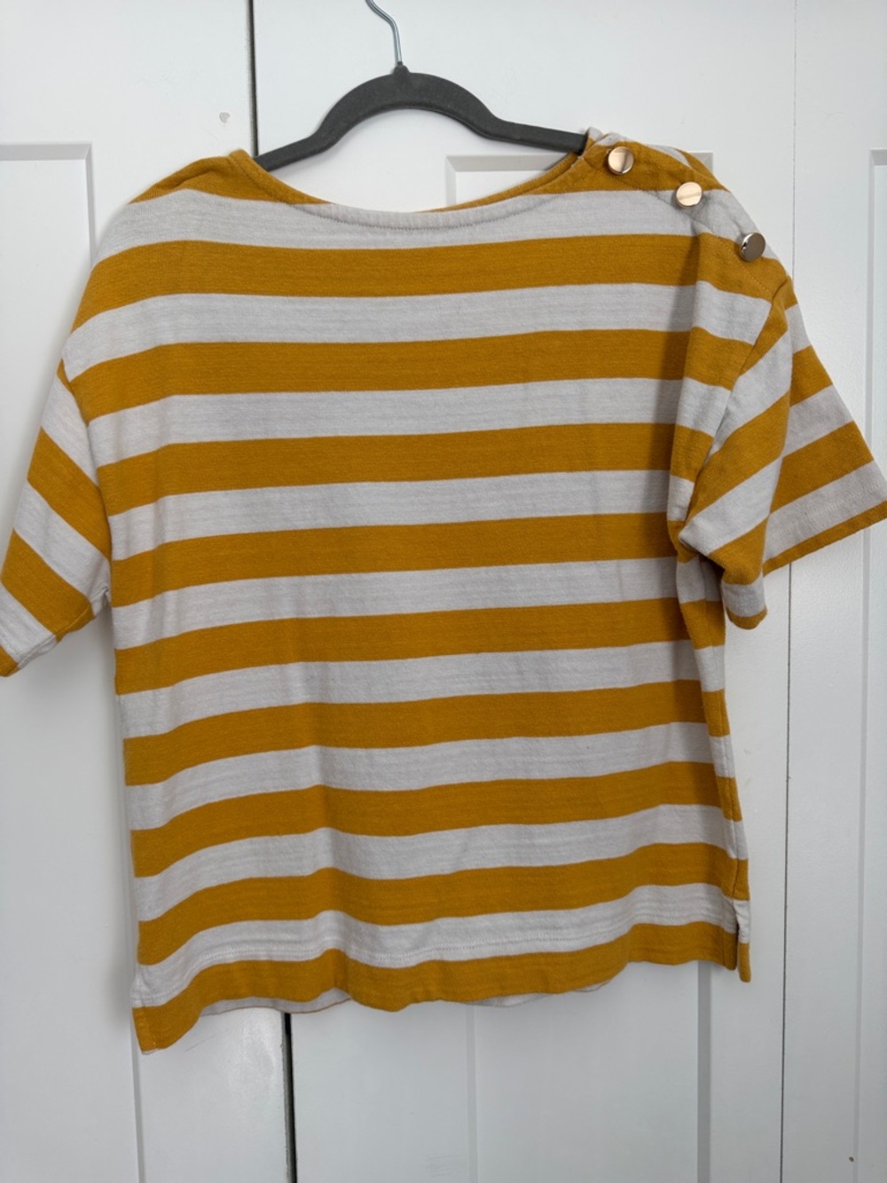 LOFT Mustard Yellow and Cream Striped Short Sleeve Top